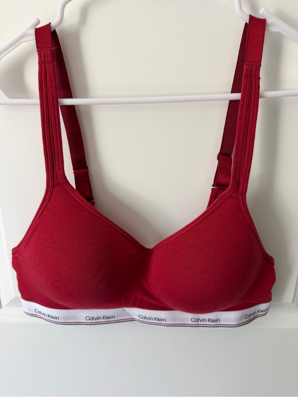 Calvin Klein Red Cotton Wireless Bralette with Logo Band